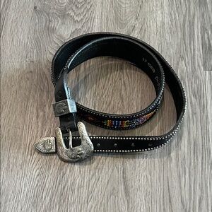 Embroidered Black Leather Belt with Silver Buckle by Billy Belts